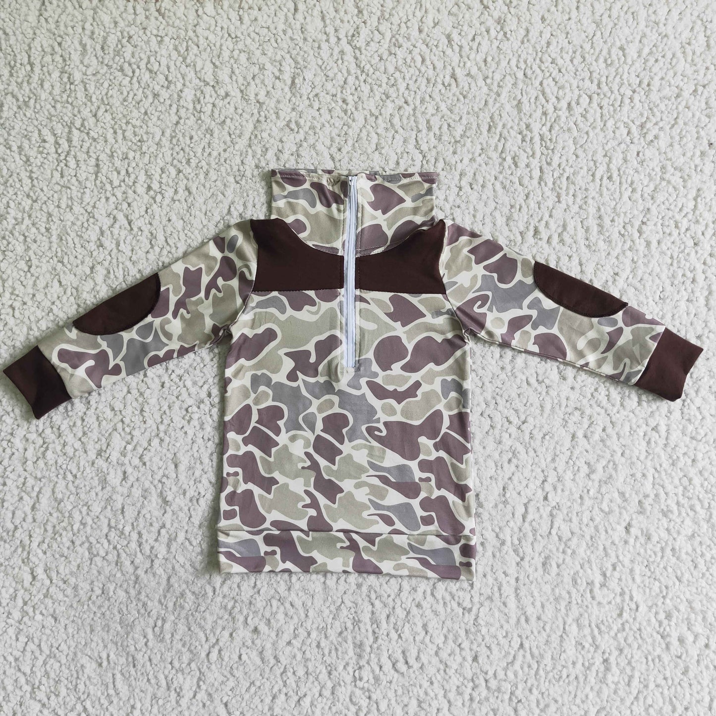 Toddler Hunting Camo Half Zip Long Sleeve Pullover Top With Patch