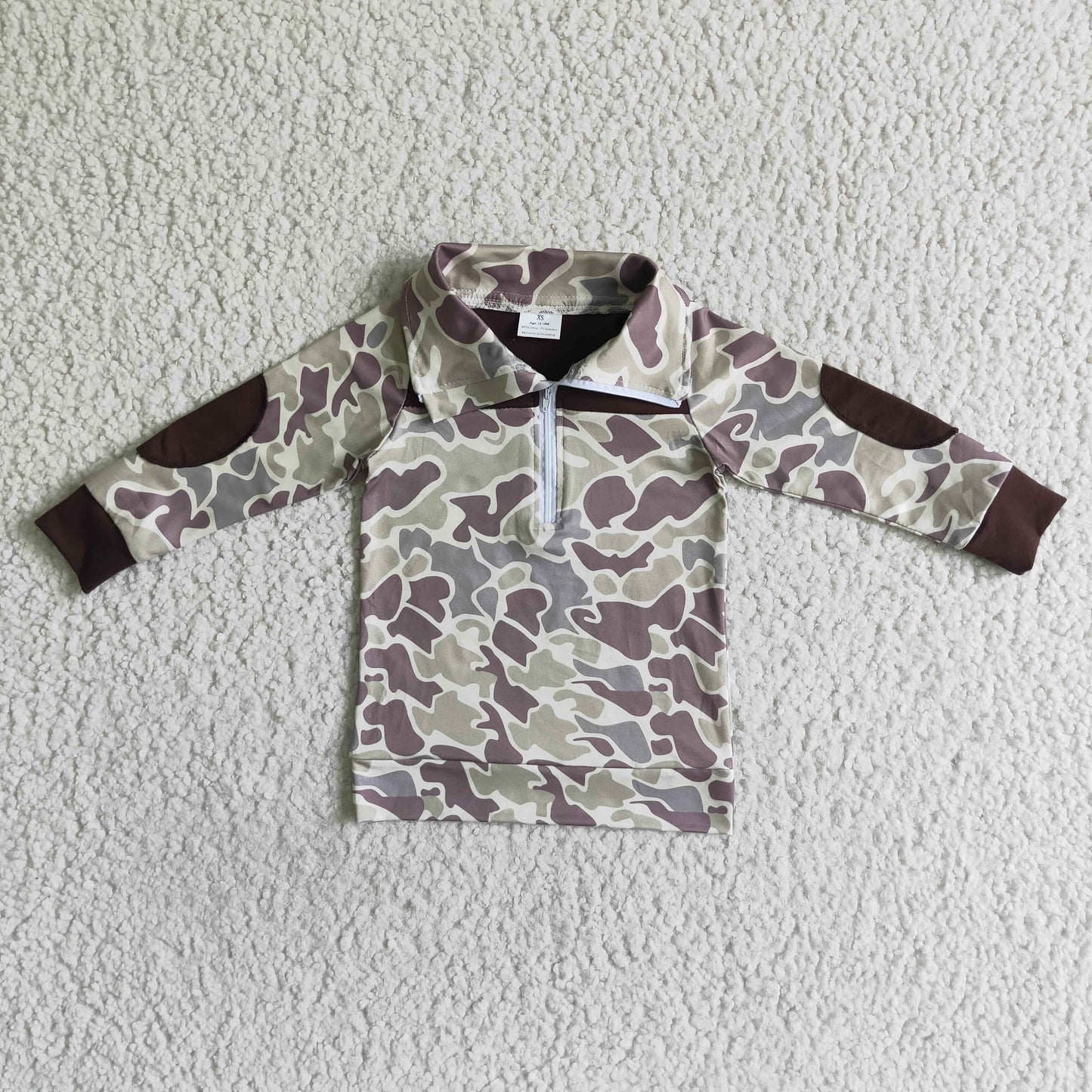 Toddler Hunting Camo Half Zip Long Sleeve Pullover Top With Patch