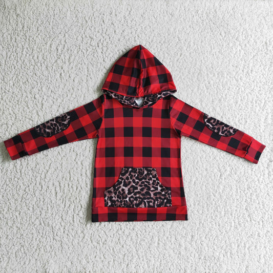 BT0048  baby Girls or boys red plaid leopard hoodie top $5.5