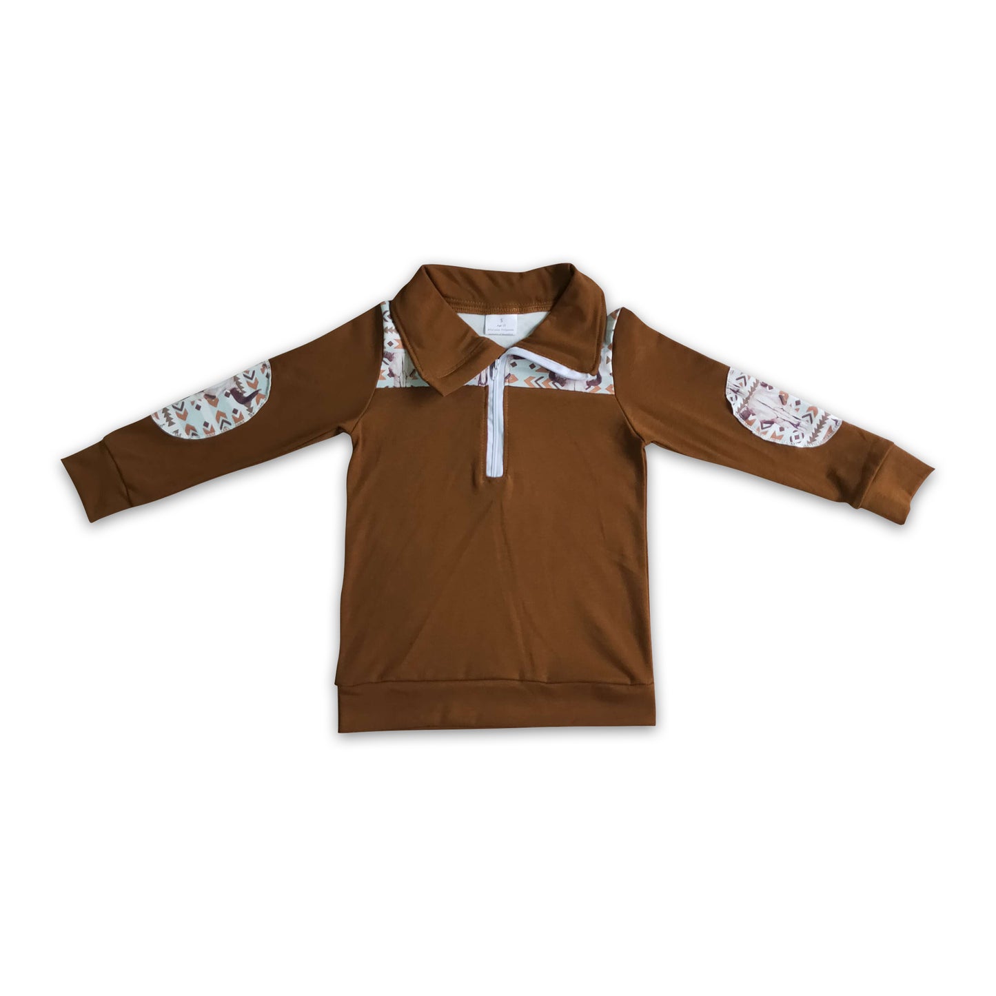 Baby Boys Zipper Pullover Brown Long Sleeves Aztec Bell Skull Top