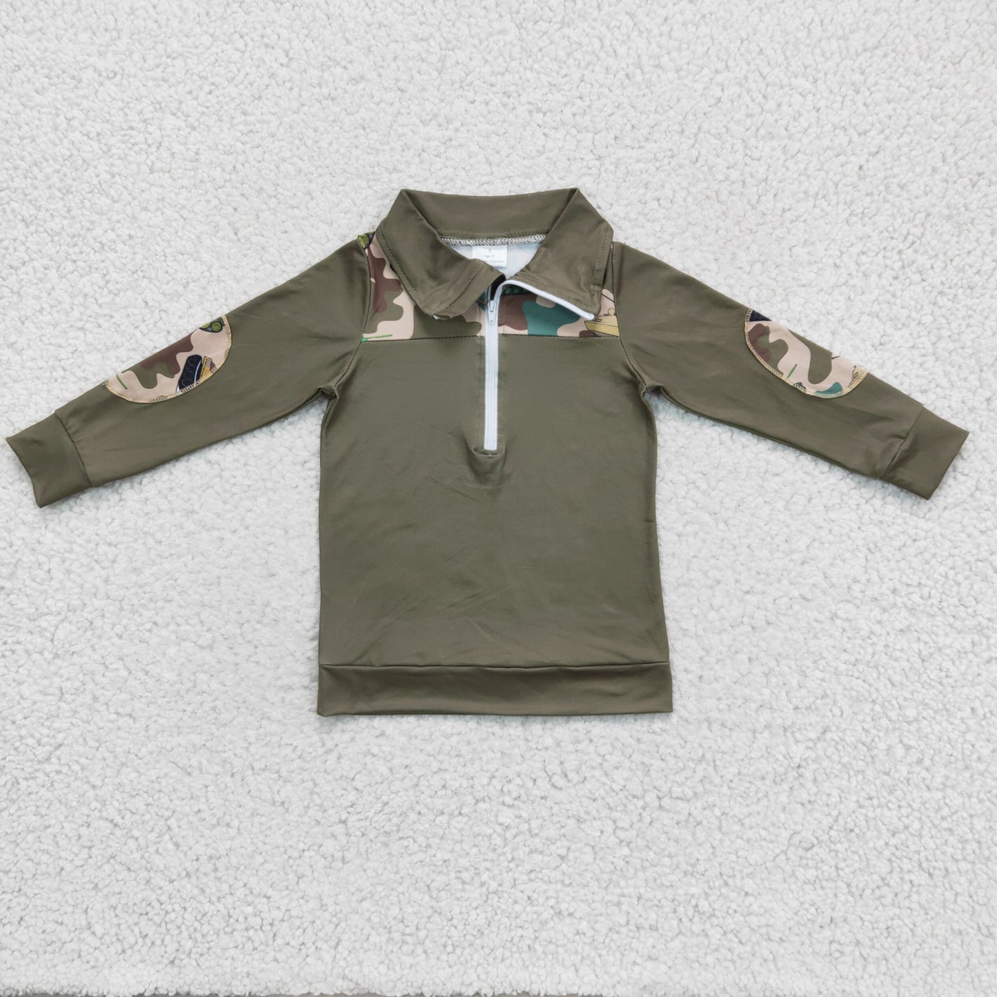 Baby Boys Olive Long Sleeves Camo Ducks Western Zipper Pullovers Top