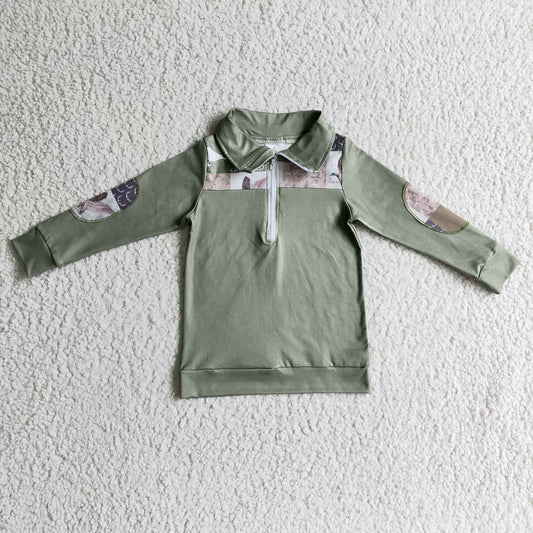 Baby Boys Olive Long Sleeves Zipper Pullovers Top