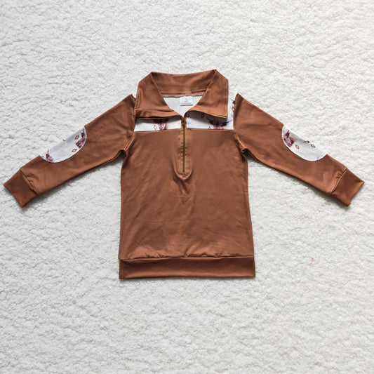 Baby Boys Brown Long Sleeves Zipper Pullovers Top