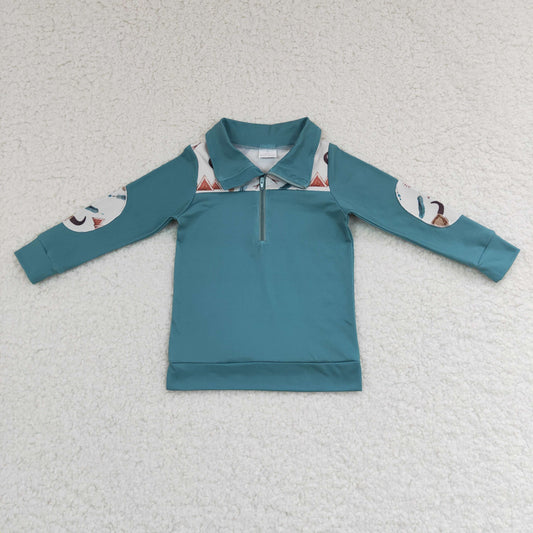 Baby Boys Aqua Long Sleeves Zipper Pullovers Top