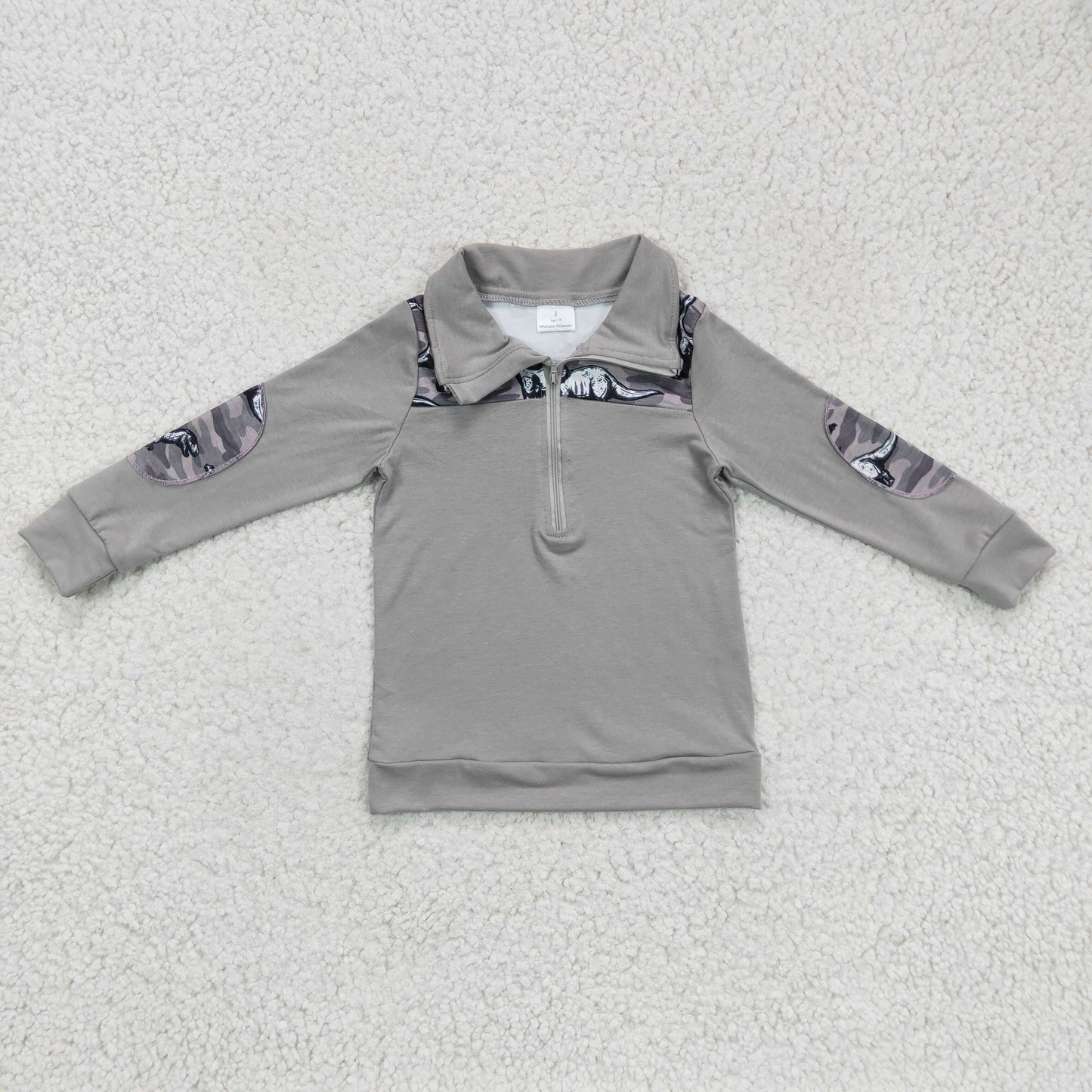 Baby Boys Gray Long Sleeves Zipper Pullovers Top