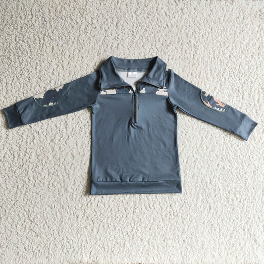 BT0112 Baby Boys Navy Long Sleeves Zipper Pullovers Top