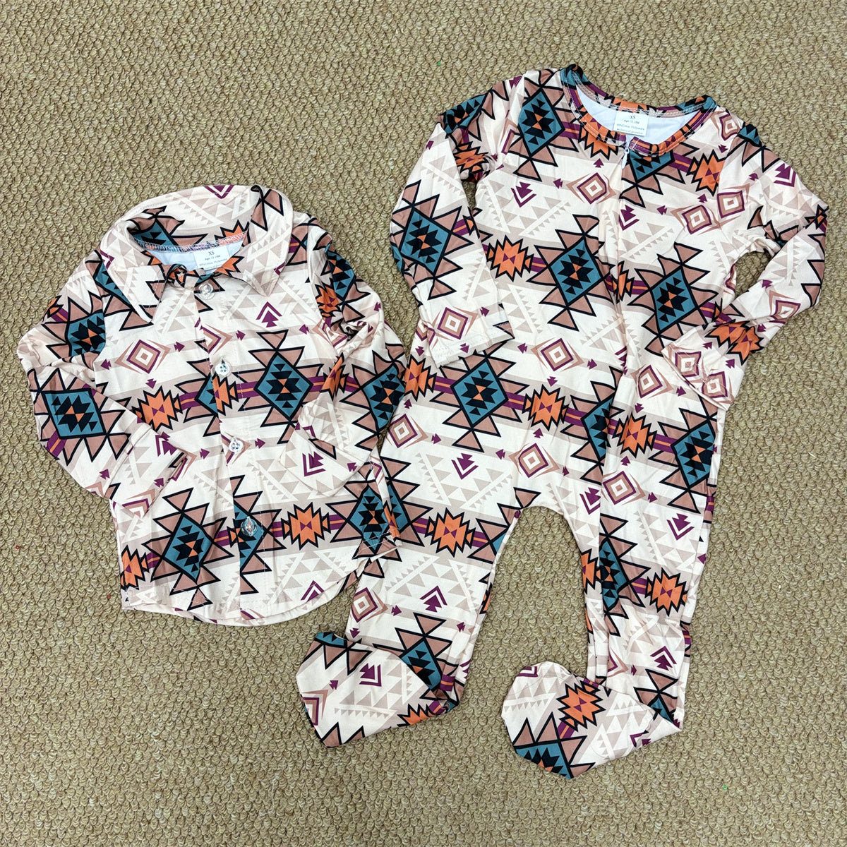 Baby Boys Sibling Western Aztec Zipper Footie Romper/Shirts Top