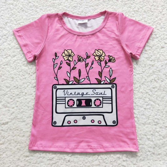 Baby Girls Pink Color Vintage Soul Short Sleeve Tshirt Top