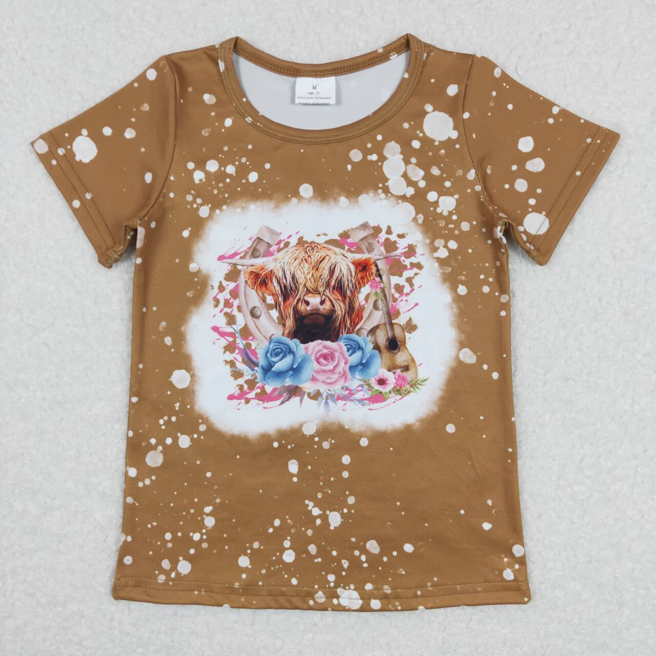 Baby Girls Highland Cow Flowers Bleched Tee Shirts Tops