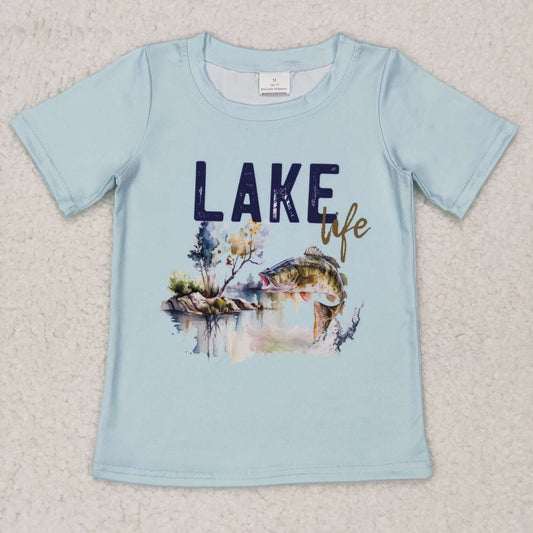 Baby Boys Light Blue Short Sleeves Fish Print Hunting Shirts Top