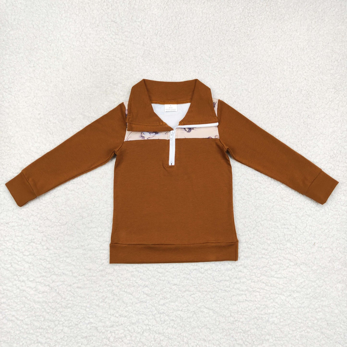 Baby Boys Khaki Long Sleeves Ducks Zipper Pullovers Top