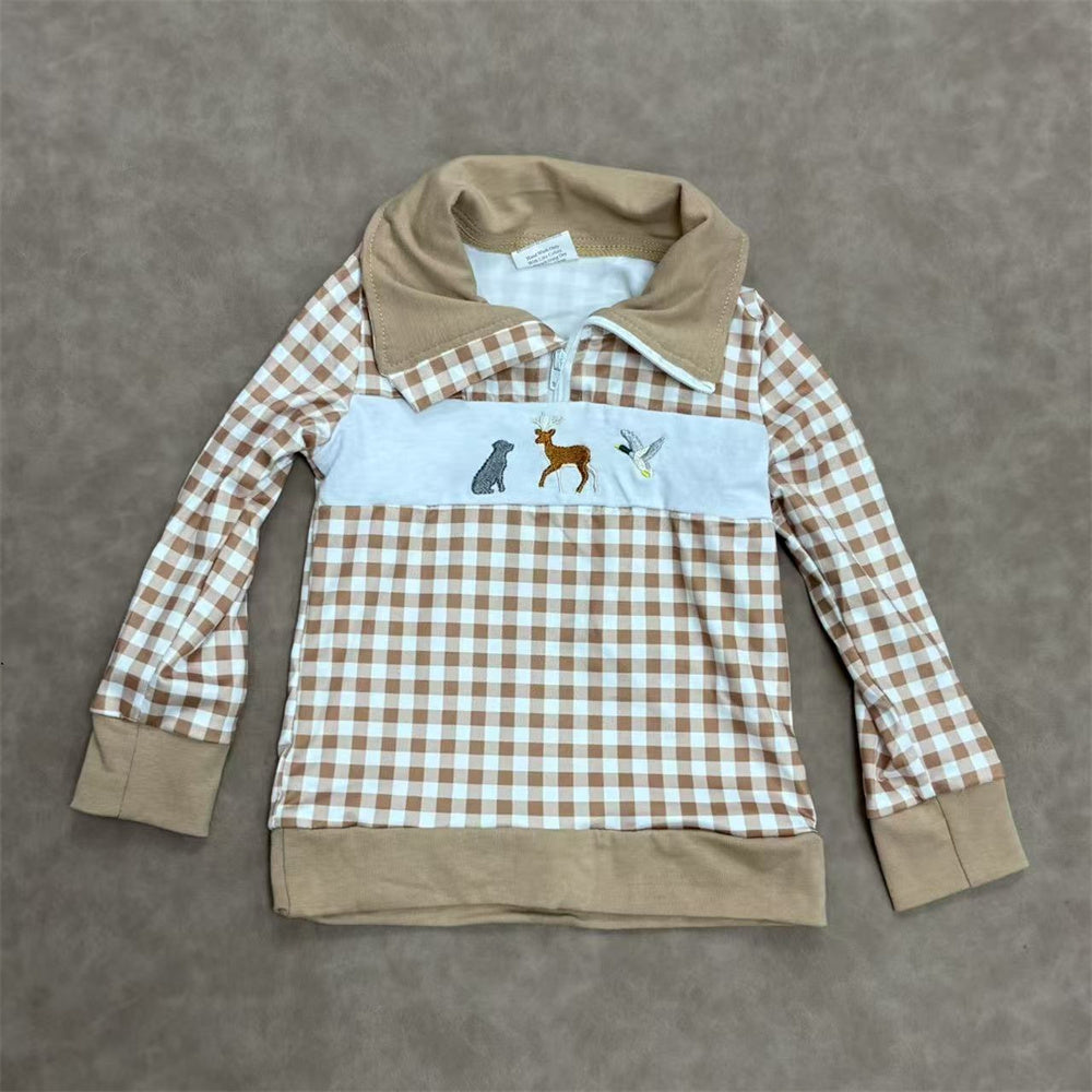 Sibling Baby Boys Long Sleeve  Huntng Embroidery Camo Zippy Pullover Top