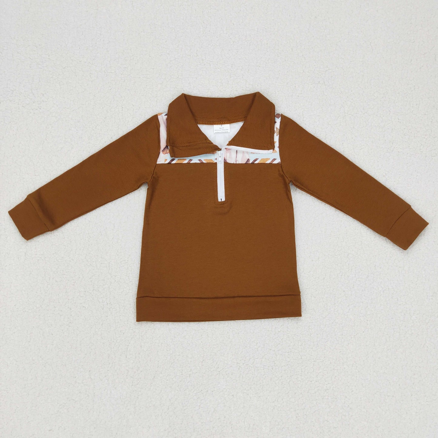 Baby Boys Brown Long Sleeves Bull Skull Cows Western Zipper Pullovers Top