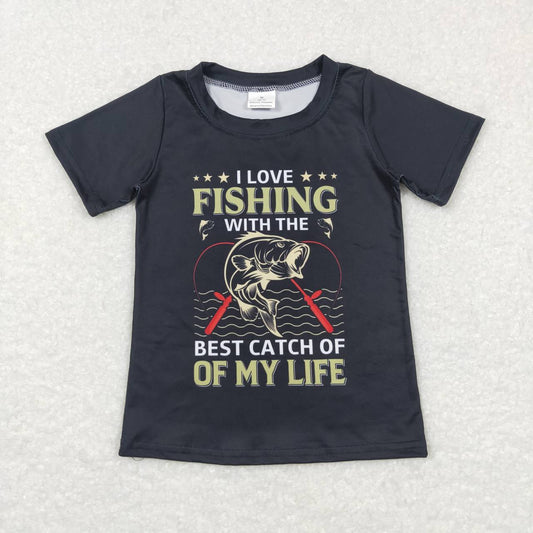 Hunting Fishing Black Color Boys Short Sleeve T-shirt Top