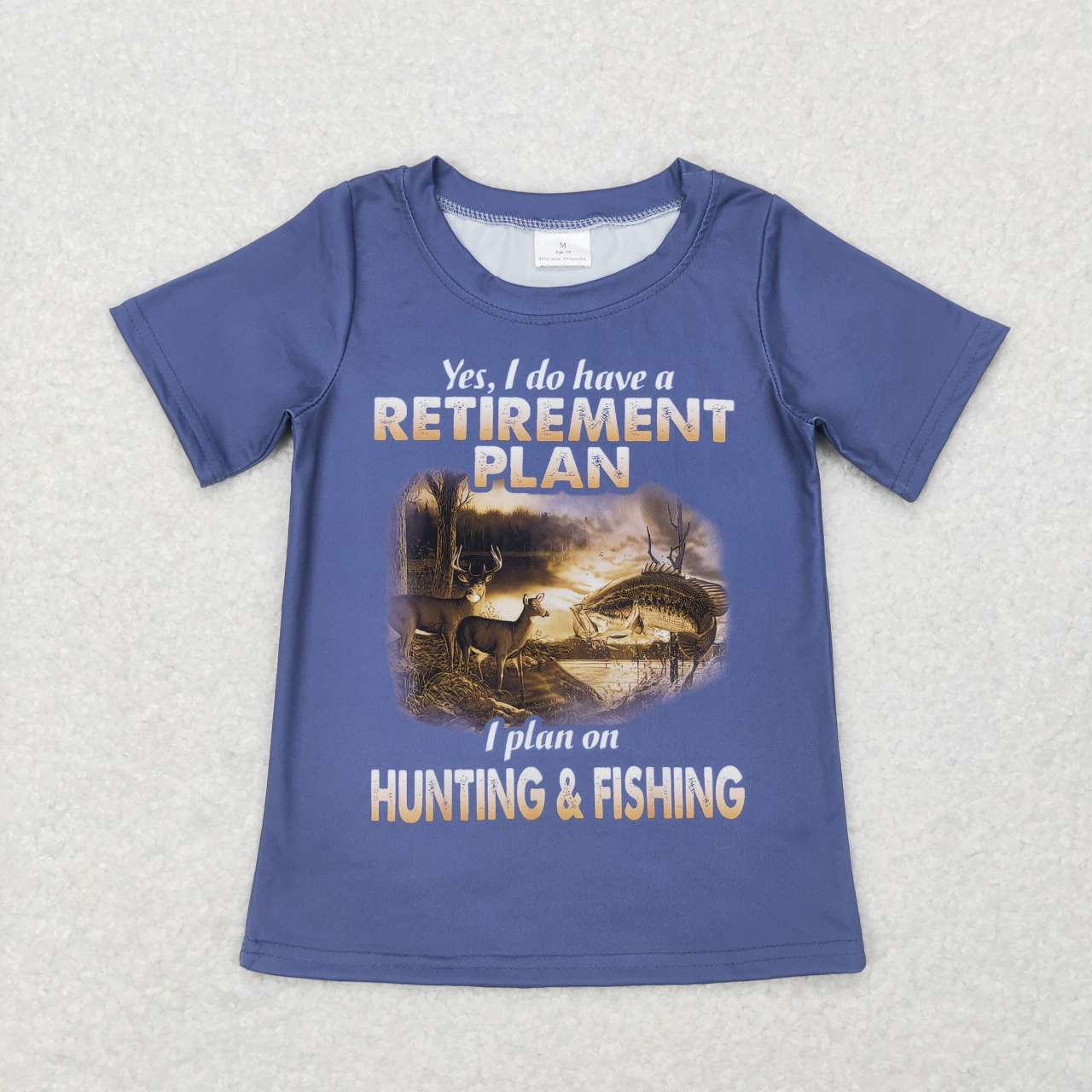 Hunting Fishing Blue Color Boys Short Sleeve T-shirt Top