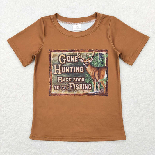 Gone Hunting Brown Color Boys Short Sleeve T-shirt Top