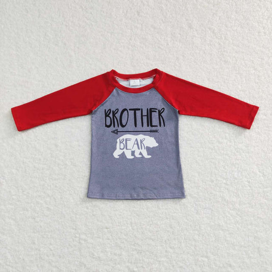 Baby Boys Christmas Bear Brother Long Sleeve Raglan Top