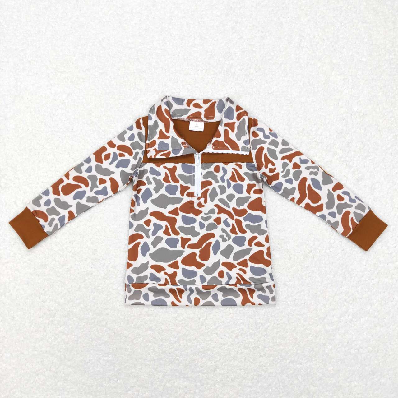 Toddler Hunting Camo Half Zip Long Sleeve Pullover Top With Patch