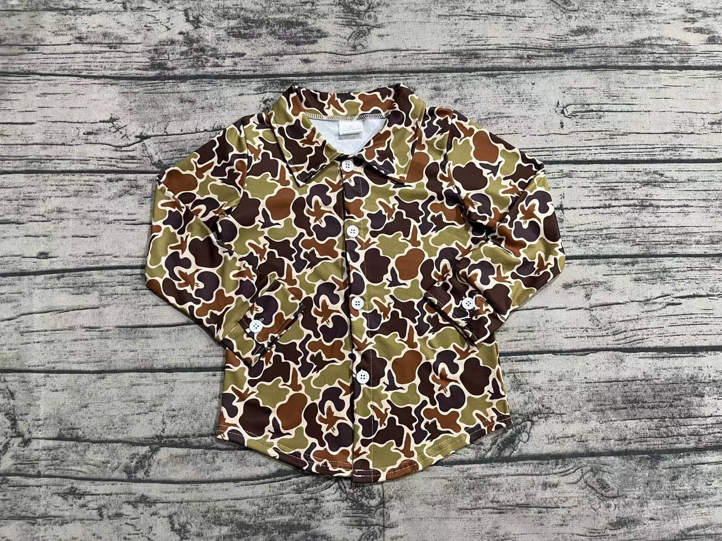 BT0761 Baby Boys Brown Camo Long Sleeve Shirt Top Preorder