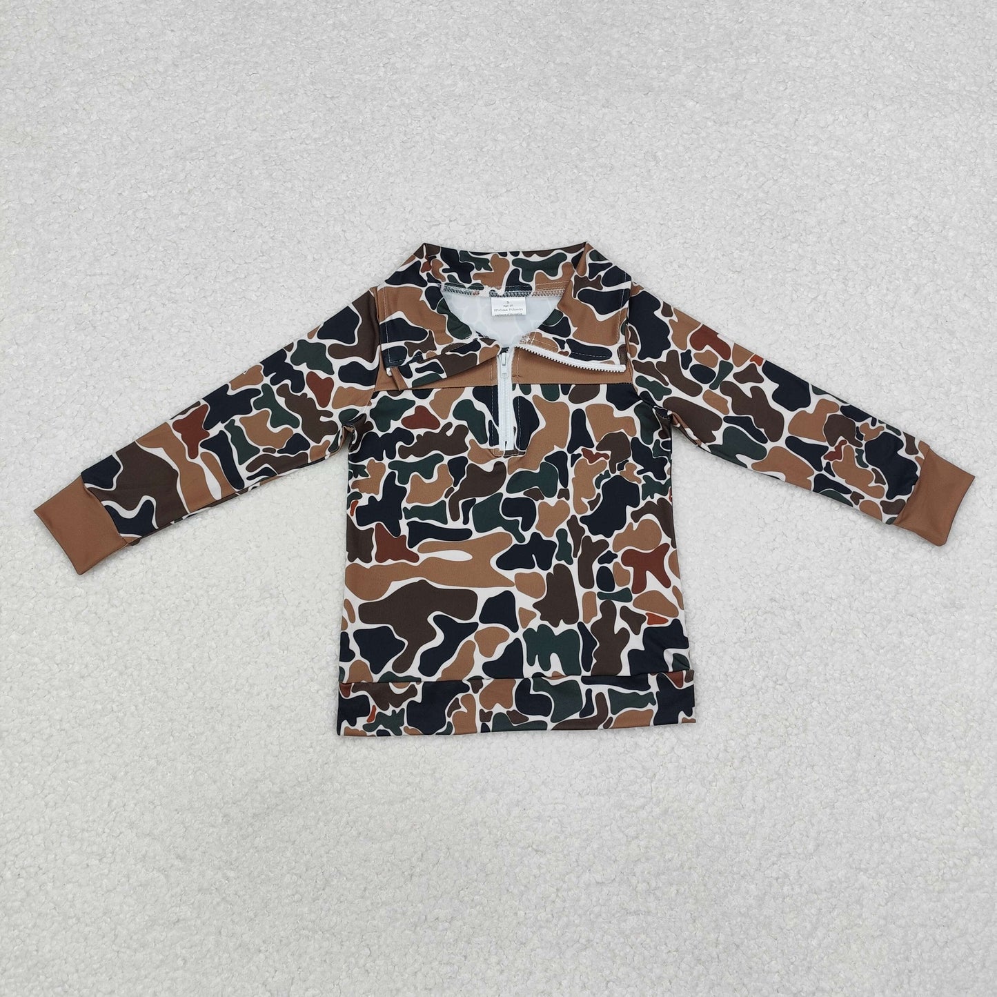 Toddler Hunting Camo Half Zip Long Sleeve Pullover Top With Patch