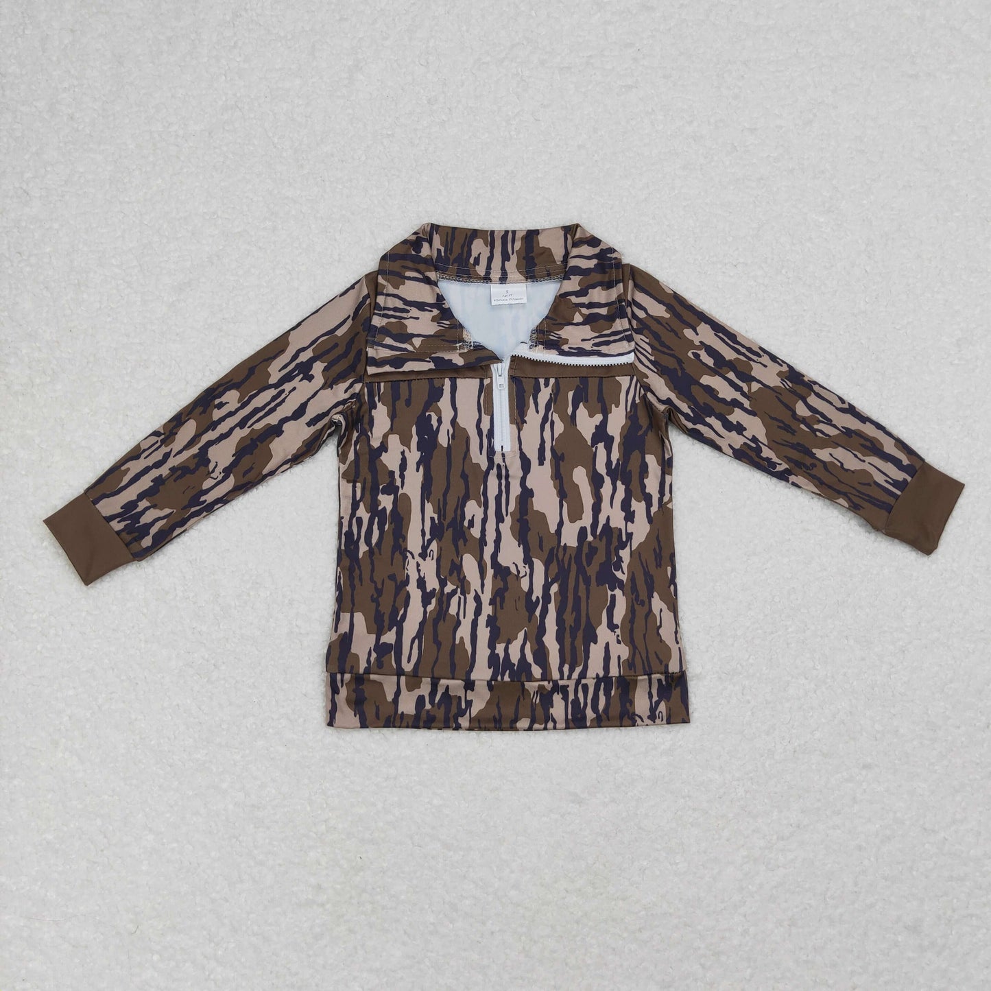 Toddler Hunting Camo Half Zip Long Sleeve Pullover Top With Patch