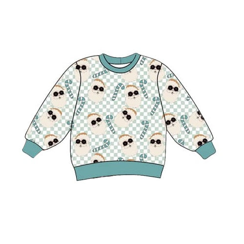 BT0844 Baby Boys Christmas Santa Blue Checker Long Sleeve Top Pre-order