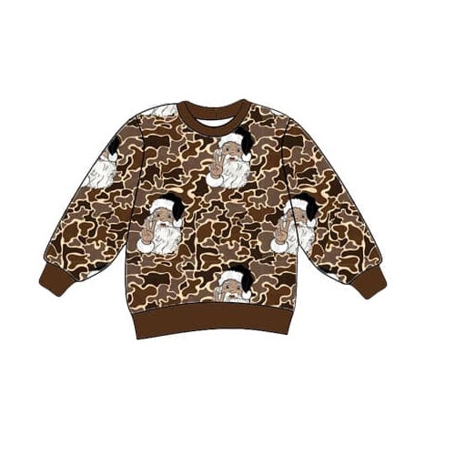 3 MOQ Baby Boys Brown Camo Santa Long Sleeve Top Pre-order