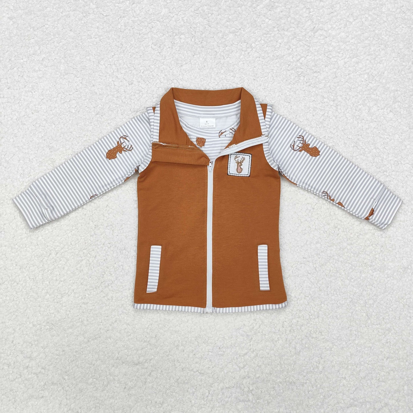 BT0858 Baby Boys Hunting Deer Vest and Shirt Top 2 pcs Set