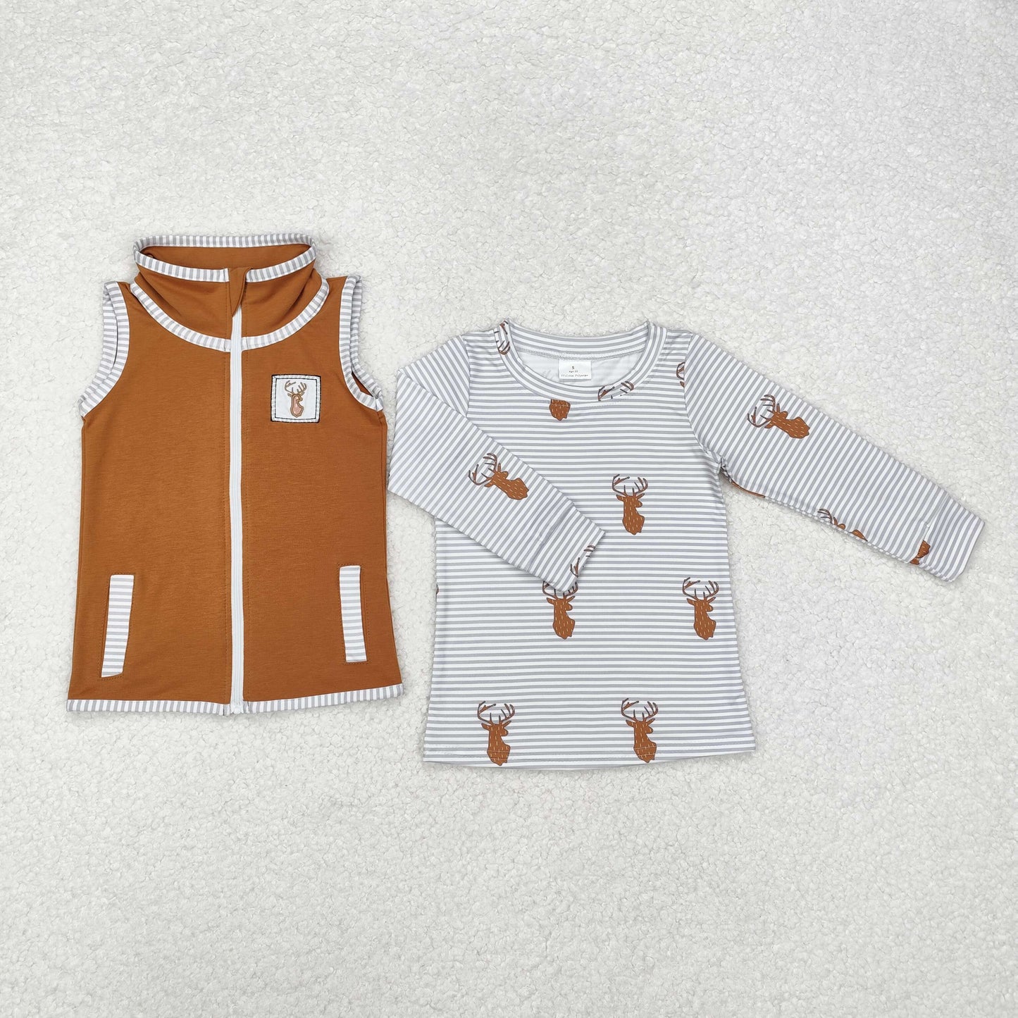 BT0858 Baby Boys Hunting Deer Vest and Shirt Top 2 pcs Set