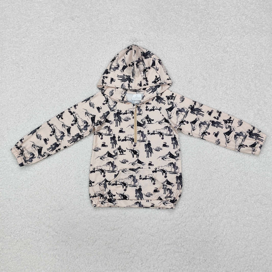 Baby Boys Horse Rodeo Print Zipper Pocket Western Hoodie