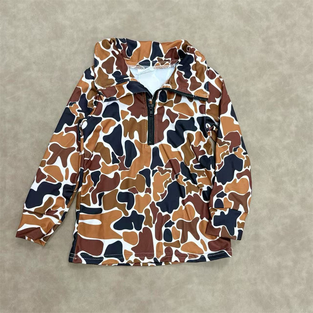 Kids Boys Sibling Hunting Camo Long Sleeve 1/2 Zippy Pullover Top
