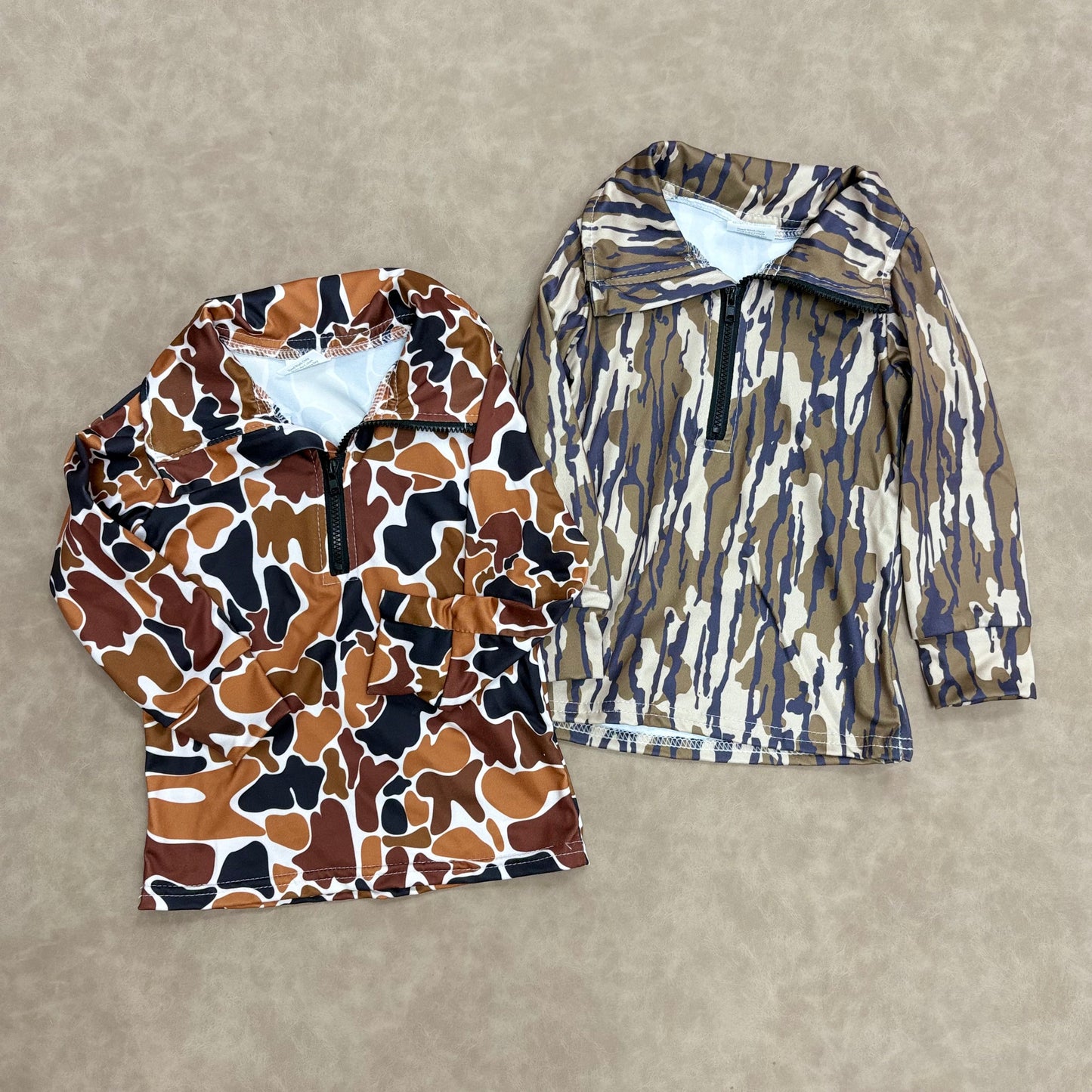 Kids Boys Sibling Hunting Camo Long Sleeve 1/2 Zippy Pullover Top