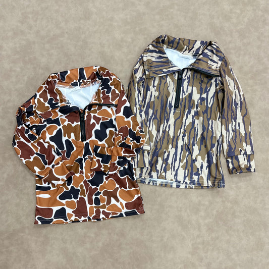 Kids Boys Sibling Hunting Camo Long Sleeve 1/2 Zippy Pullover Top