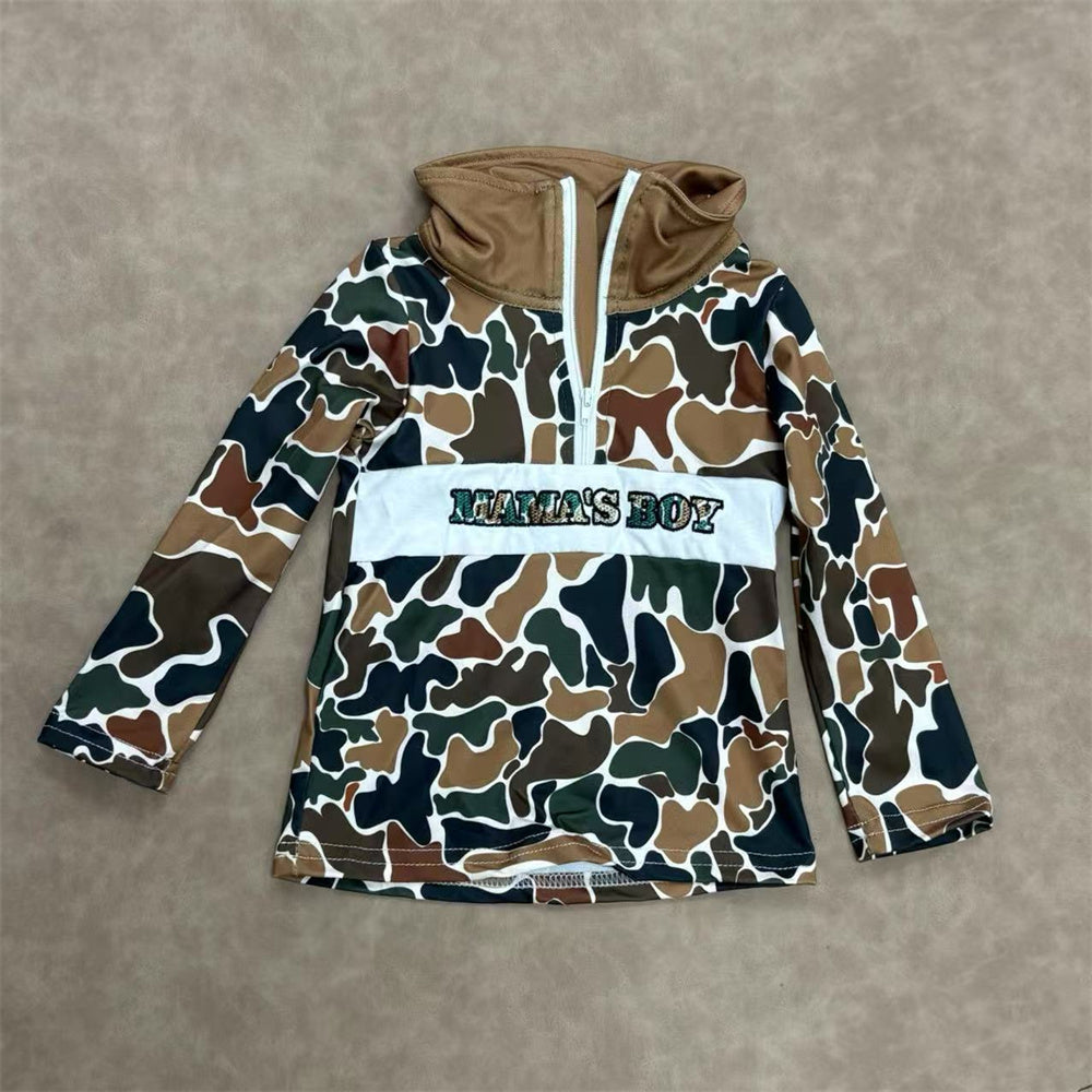 Sibling Embroidery Mama's Boys Mossy Camo Zip Pullover Top