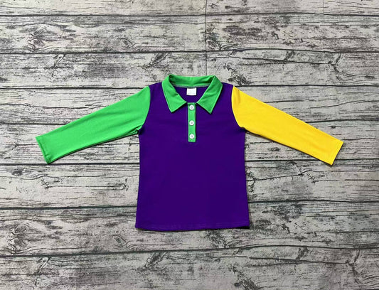 Baby Boys Mardi Gras Green Long Sleeve Polo Top Preorder