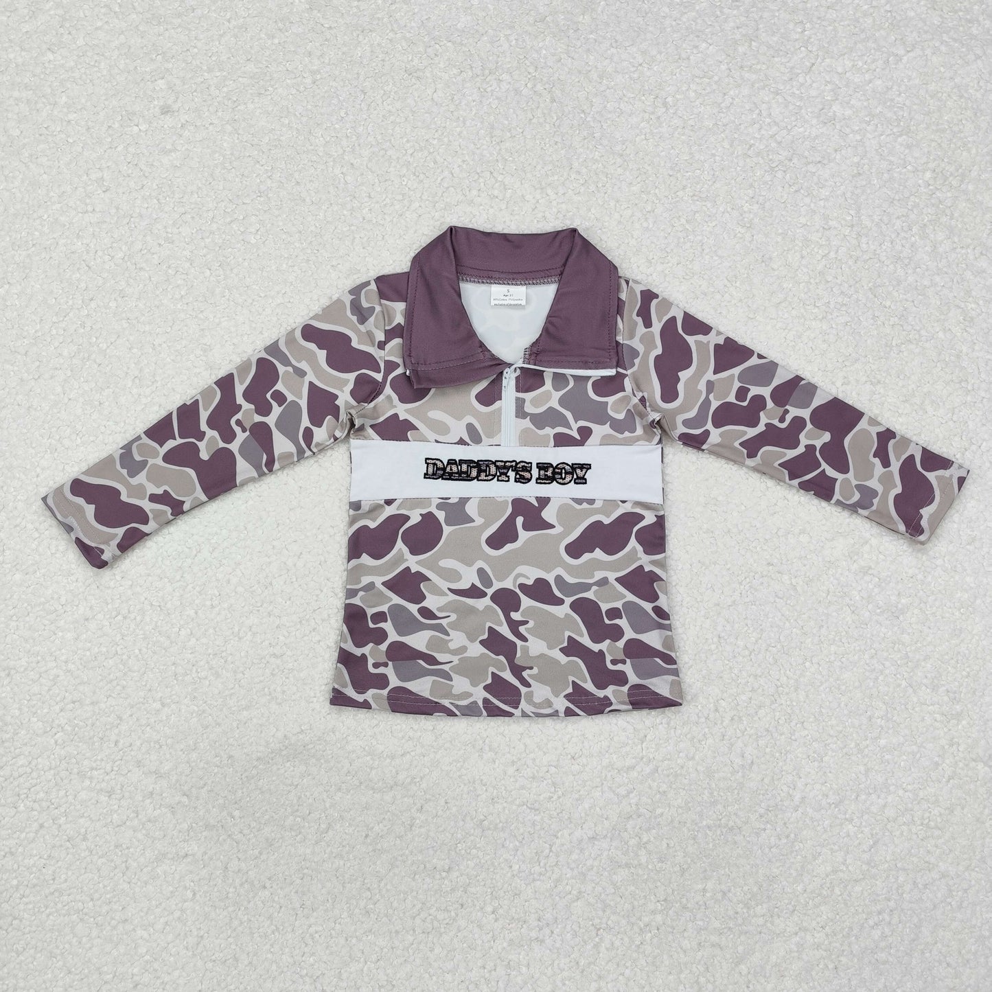 Daddy's Boys Grey Camo Zip Pullover Top