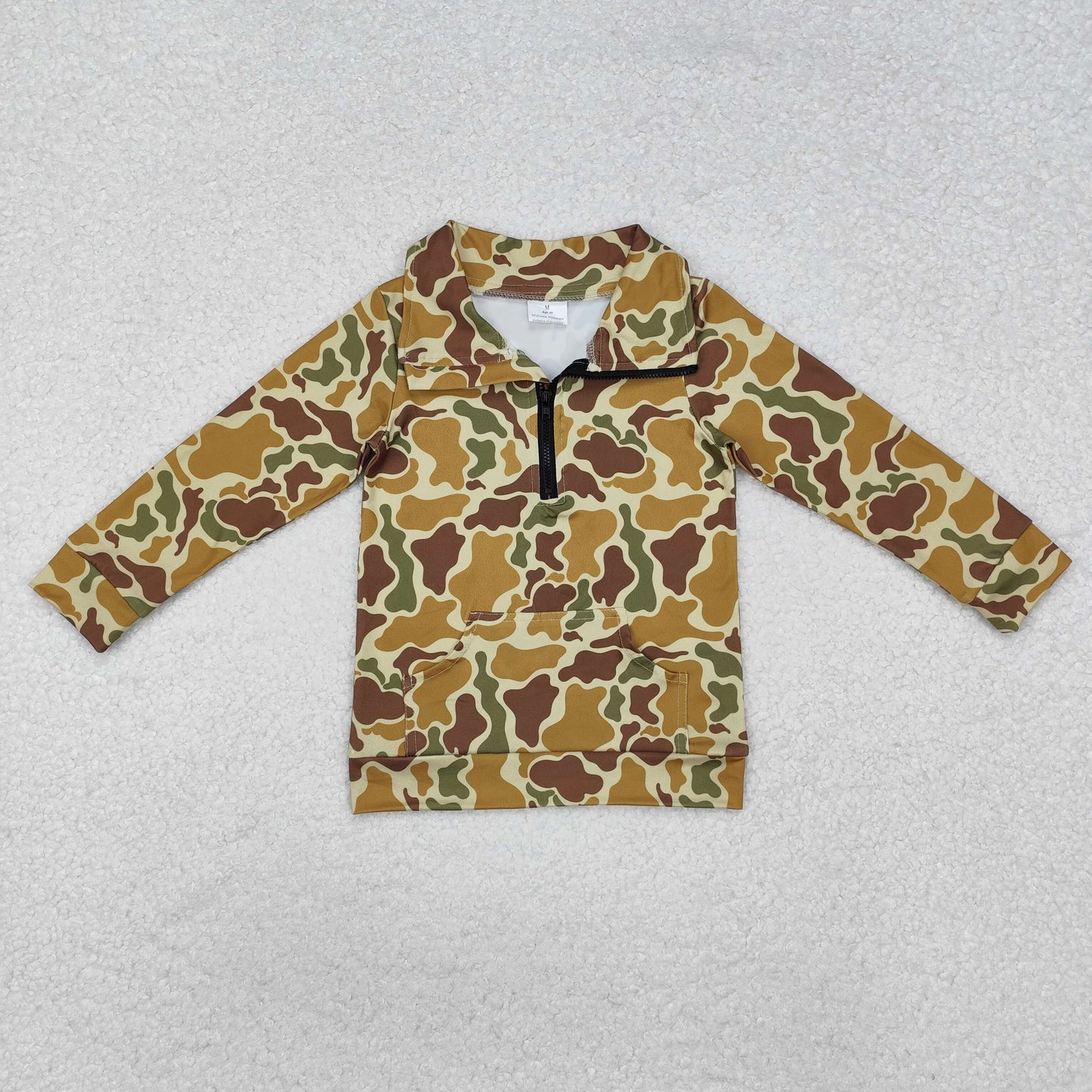 Mommy and Me Dark Green Camo Half Zipper Long Sleeve Pullover Top