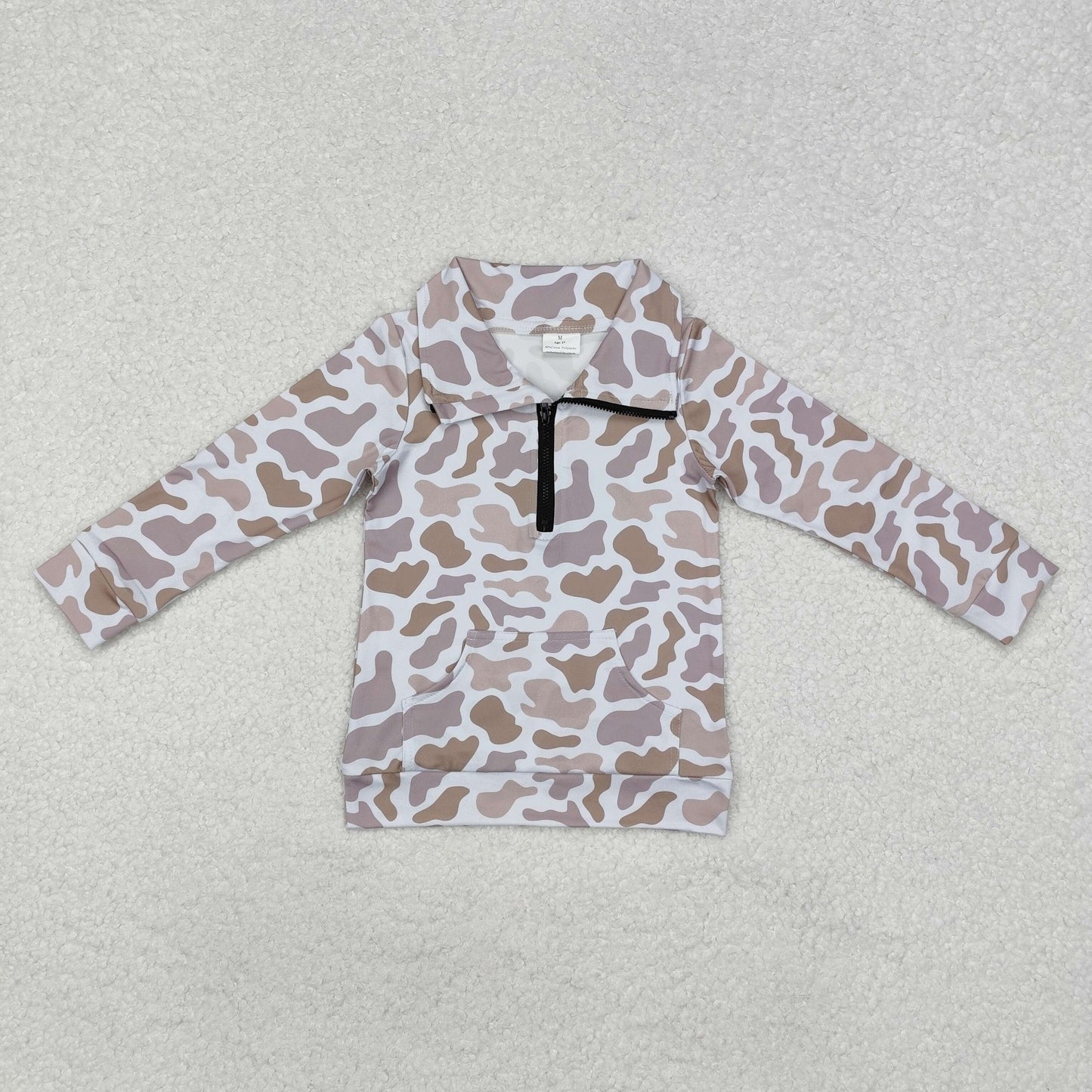 Mommy and Me Grey Camo Half Zipper Long Sleeve Pullover Top