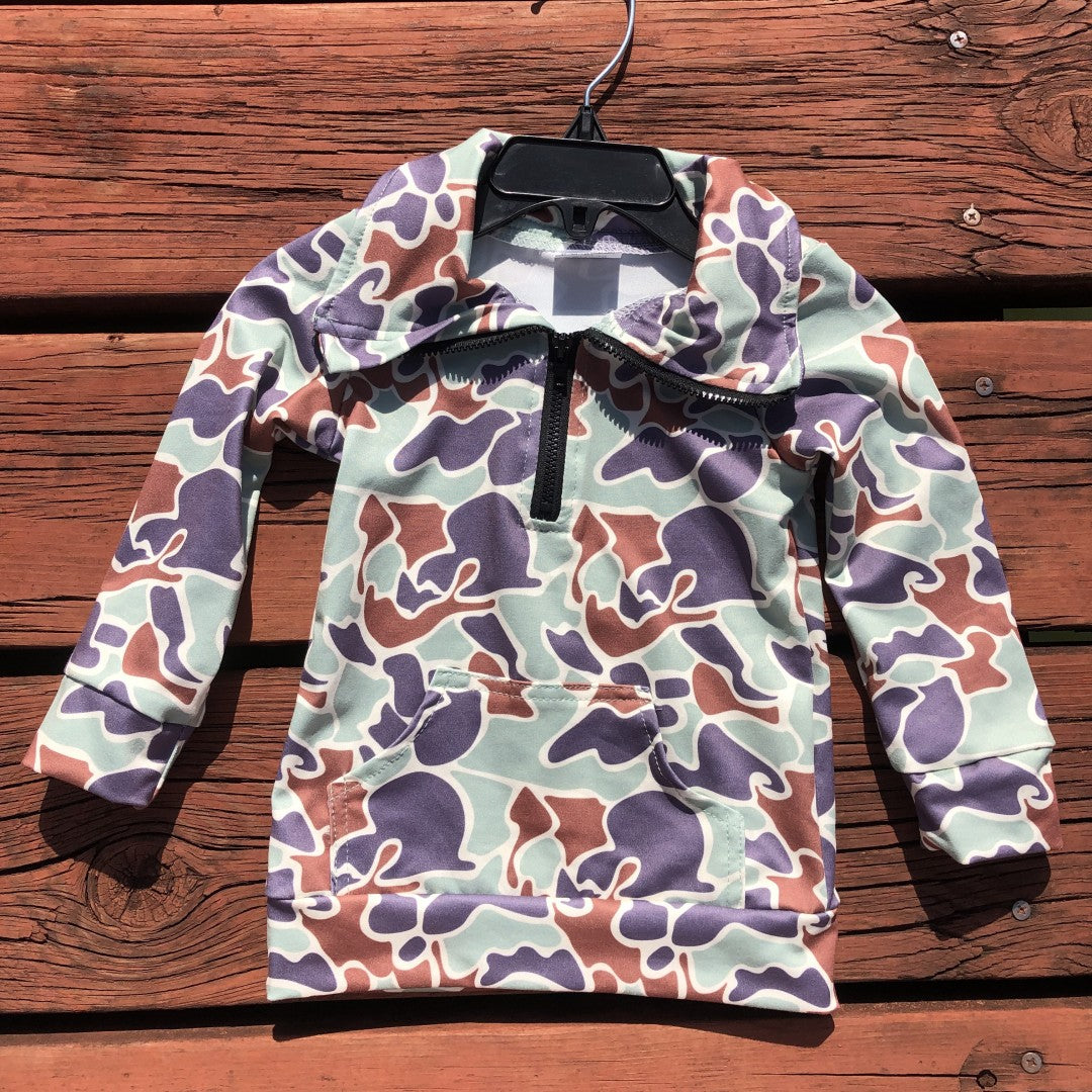 Baby Boys  Green Camo Half Zip Pullover Top