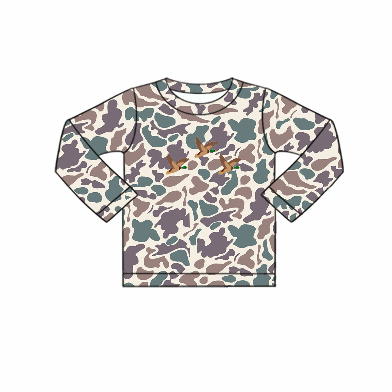 Toddler Boys Dark Camo Mallard Duck Long Sleeve Shirt Top Preorder