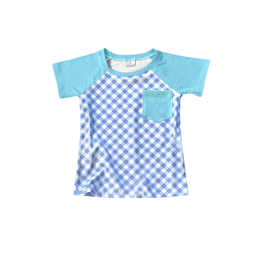 Baby Boys Short Sleeves Light Blue Plaid Pocket Shirts Top Preorder