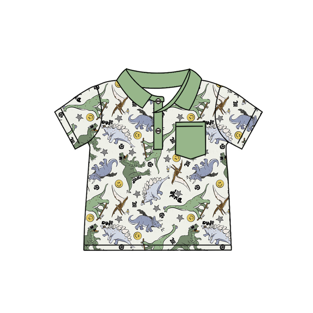 Baby Boys Short Sleeves Button Down Pocket Dinosaurs Print Western Shirts Top Preorder