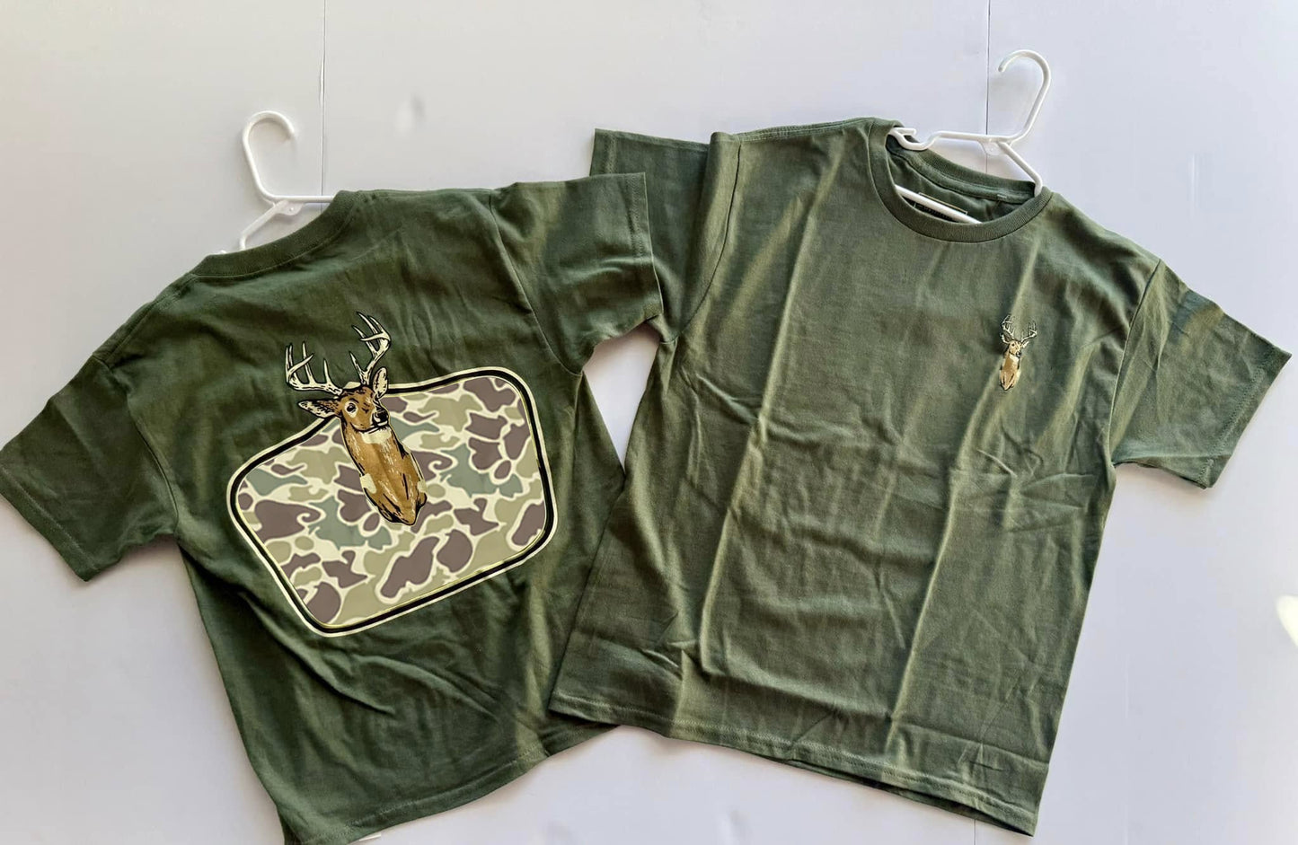 Baby Boys Dark Green Short Sleeves Camo Deer Print Top Shirts Preorder