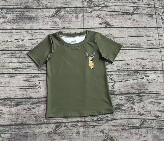 Baby Boys Dark Green Short Sleeves Camo Deer Print Top Shirts Preorder