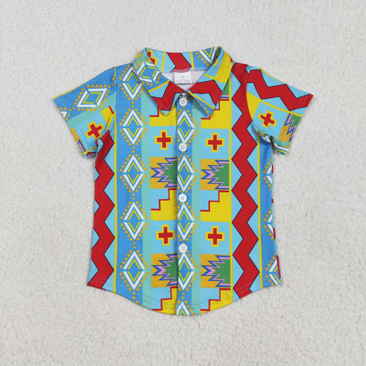 Kids Boys Summer Aztec Short Sleeve Shirt Top