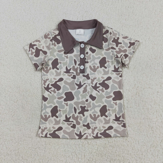 Kids Boys Camo Short Sleeve Polo Shirt Top