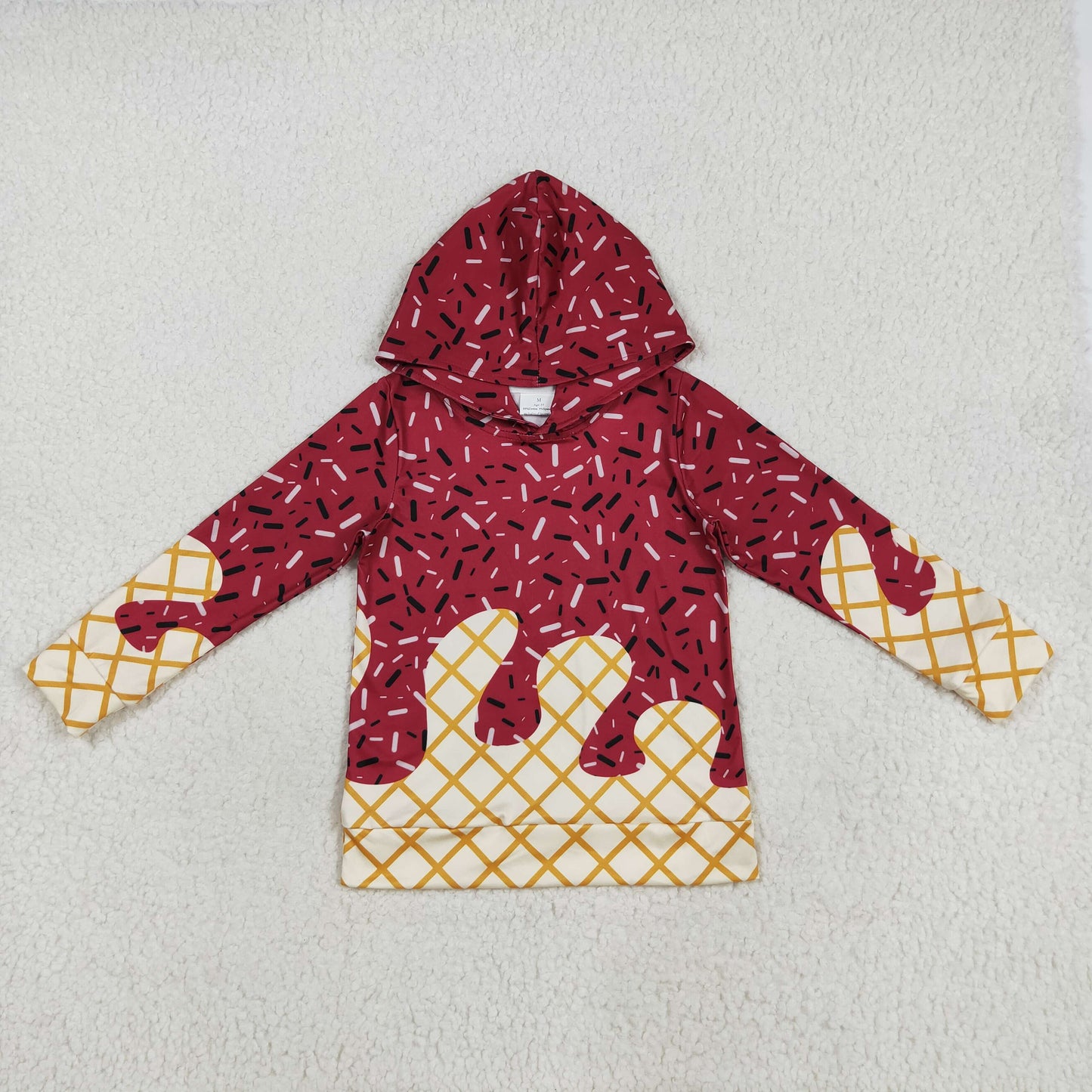 Sibling Baby Dark Red Color Ice Cream Drip Hoodie Top and Active Dress