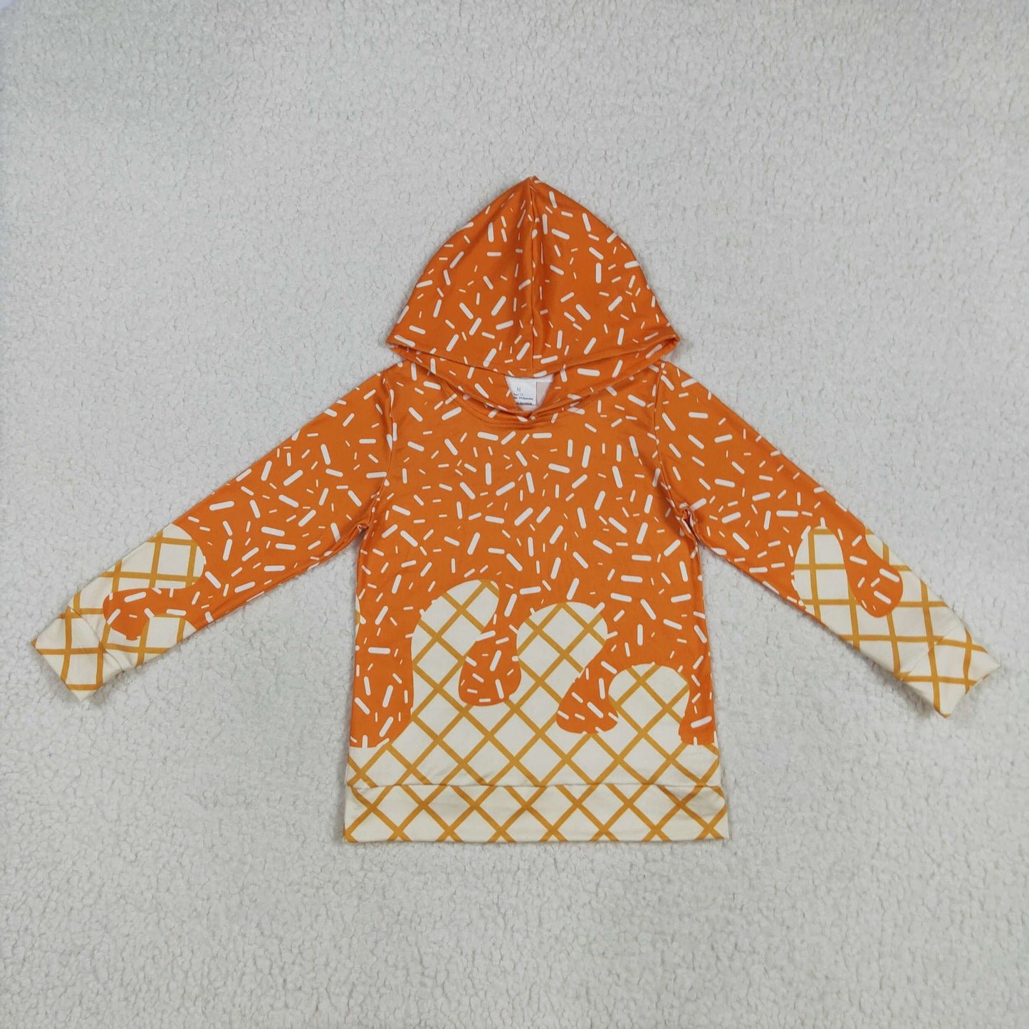 Sibling Baby Orange Color Ice Cream Drip Hoodie Top and Active Dress