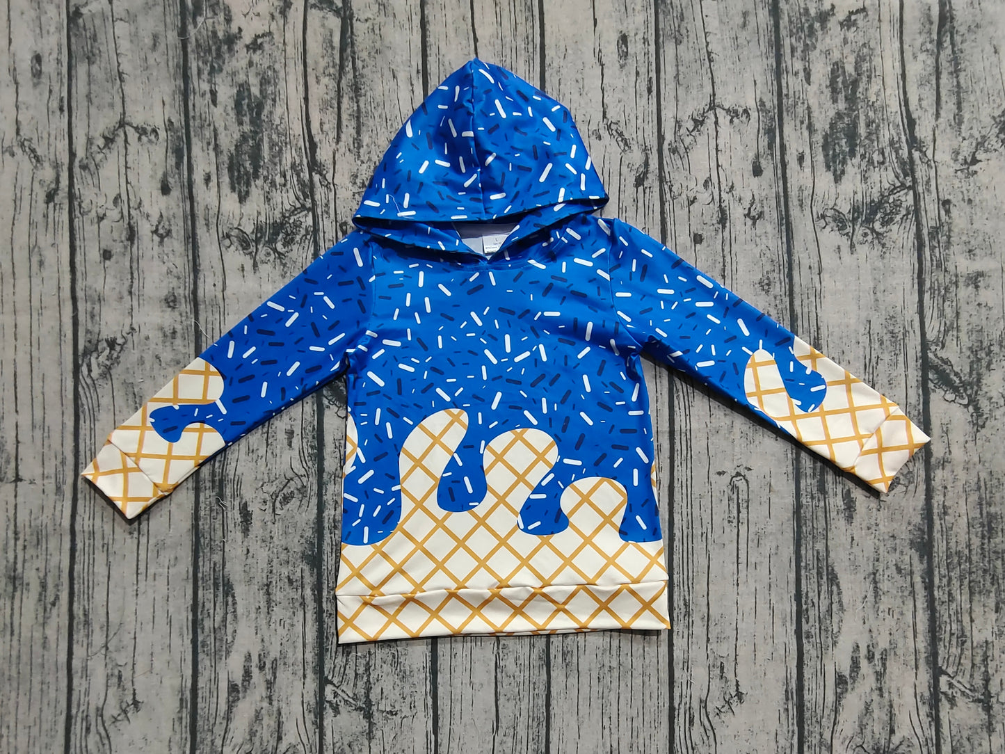 BT1275 Toddler Ice Cream Drip Blue Long Sleeve Hoodie Top