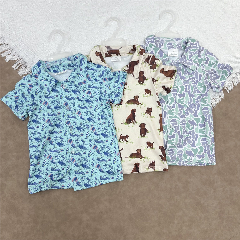 Sibling Kids Boys Dog Short Sleeve Button Shirt Top